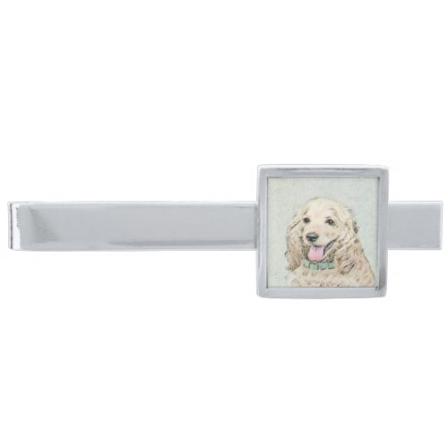 Cocker Spaniel Buff Painting _ Original Dog Art Silver Finish Tie Bar