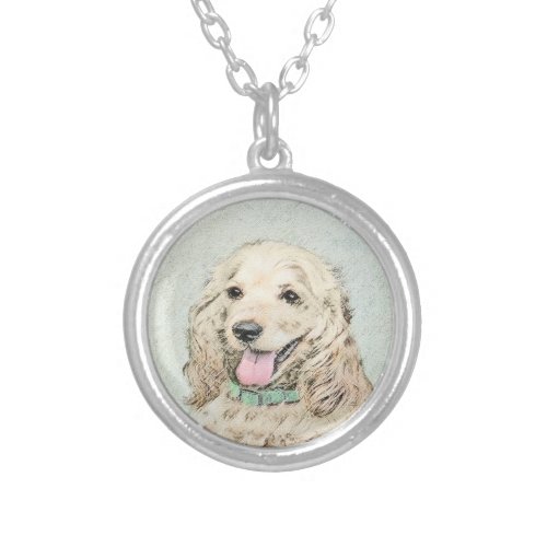 Cocker Spaniel Buff Painting _ Original Dog Art Silver Plated Necklace