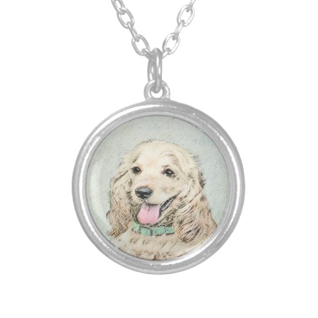Cocker Spaniel Buff Painting - Original Dog Art Silver Plated Necklace (Front)