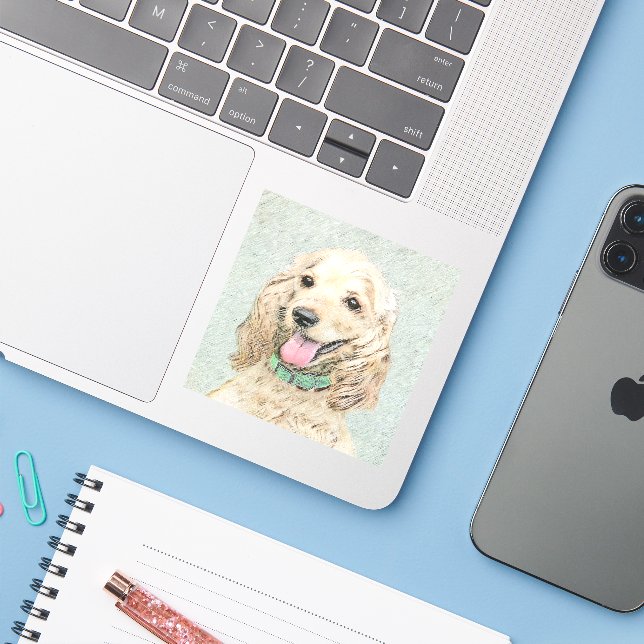 Cocker Spaniel Buff Painting - Original Dog Art Sticker (Laptop w/ iPhone)