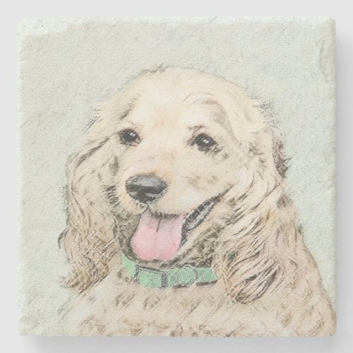 Cocker Spaniel Buff Painting _ Original Dog Art Stone Coaster