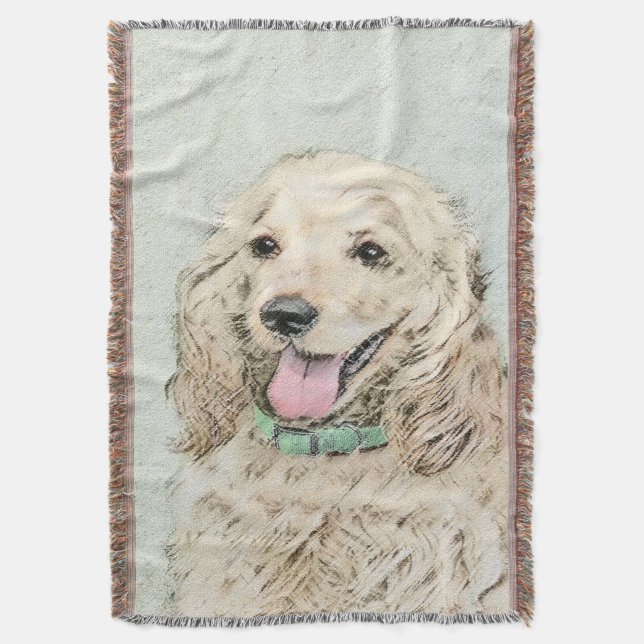 Cocker Spaniel Buff Painting - Original Dog Art Throw Blanket (Front Vertical)