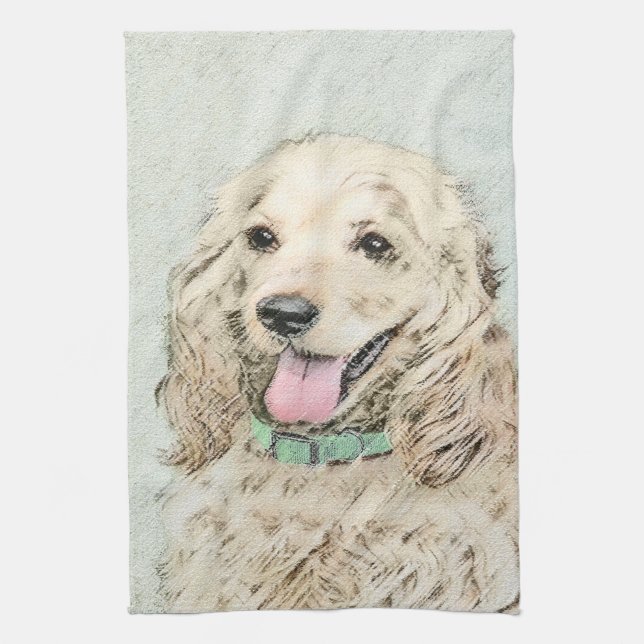 Cocker Spaniel Buff Painting - Original Dog Art Towel (Vertical)