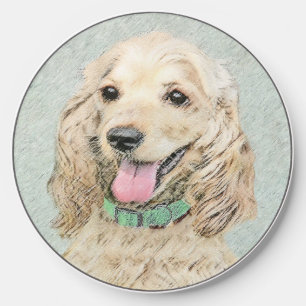Cocker Spaniel Buff Painting - Original Dog Art Wireless Charger