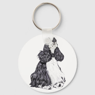 Cocker Spaniel BW Parti Keychain