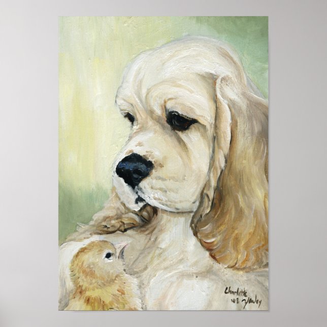 "Cocker Spaniel & Chick" Dog Art Print (Front)