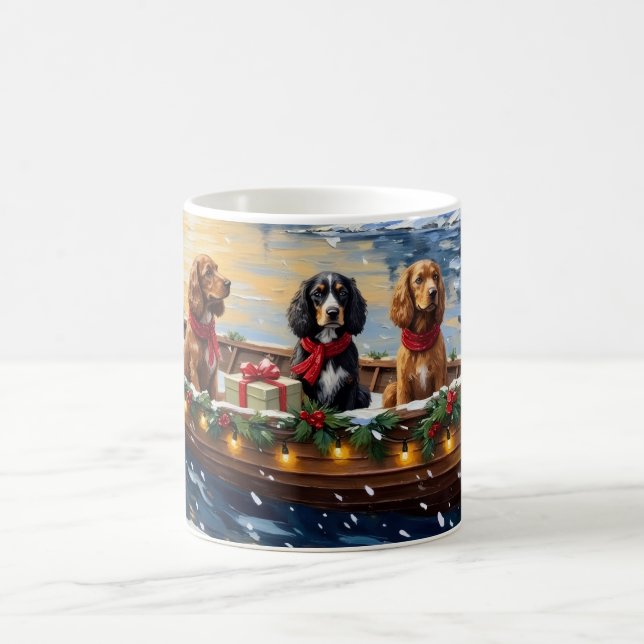 Cocker Spaniel Christmas Boat Holiday Coffee Mug (Center)