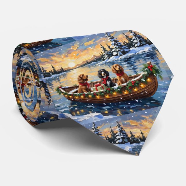 Cocker Spaniel Christmas Boat Holiday Neck Tie (Rolled)