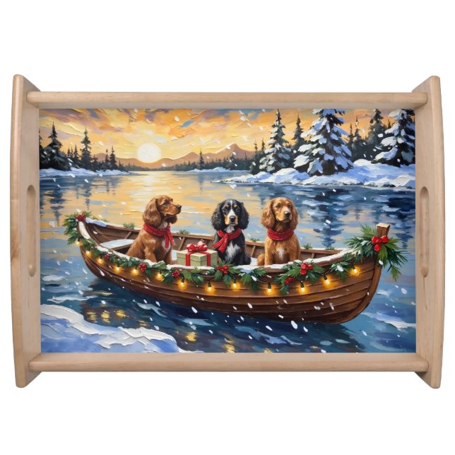 Cocker Spaniel Christmas Boat Holiday Serving Tray (Front)