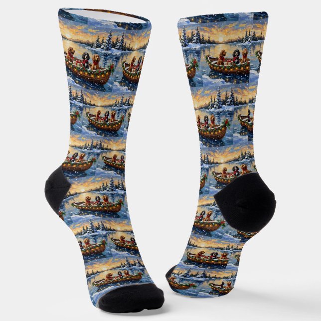 Cocker Spaniel Christmas Boat Holiday Socks (Angled)