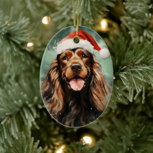 Cocker Spaniel Christmas brush painting artwork Ceramic Ornament