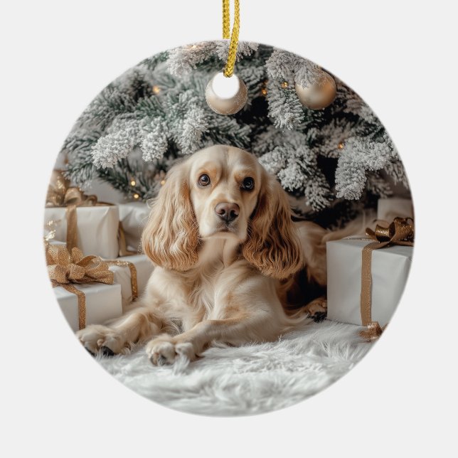 Cocker Spaniel Christmas Ceramic Ornament (Front)