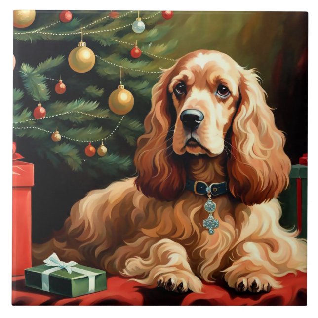 Cocker Spaniel Christmas Ceramic Tile (Front)