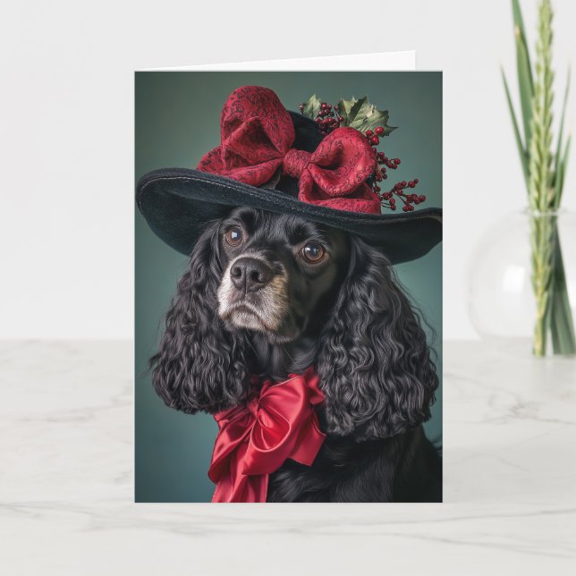 Cocker Spaniel Christmas Elegant Victorian Dog Holiday Card (Front)