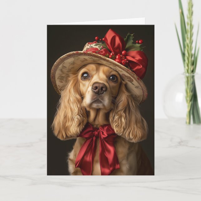 Cocker Spaniel Christmas Elegant Victorian Dog Holiday Card (Front)