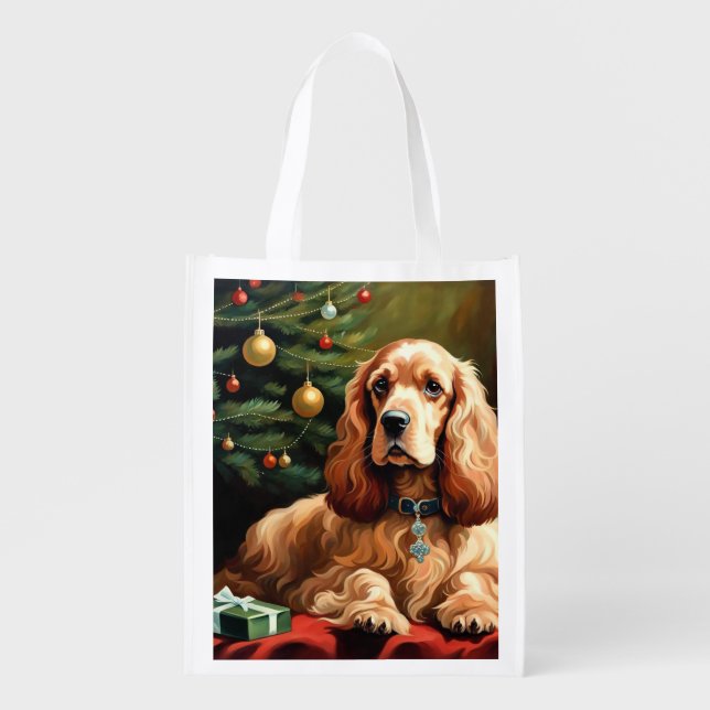 Cocker Spaniel Christmas Grocery Bag (Front)