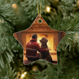 Cocker Spaniel Christmas Ornament, Fireman Pet Ceramic Ornament
