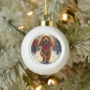 Cocker Spaniel Christmas Parade Holiday Painting Ceramic Ball Christmas Ornament