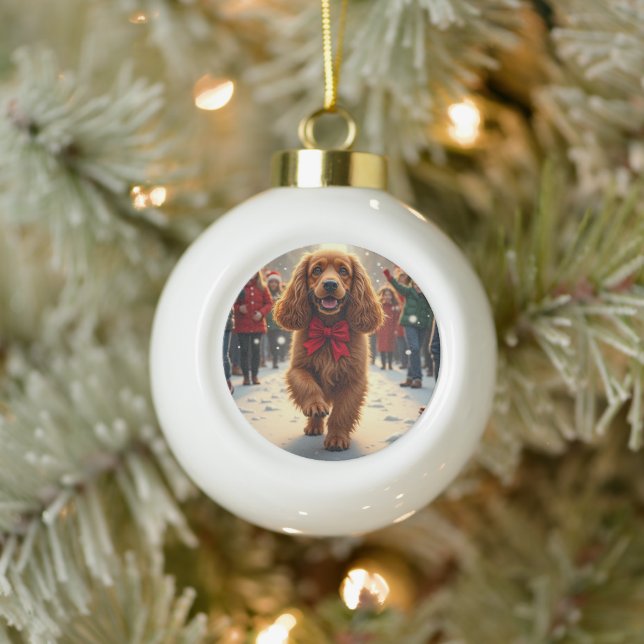 Cocker Spaniel Christmas Parade Holiday Painting Ceramic Ball Christmas Ornament (Tree)