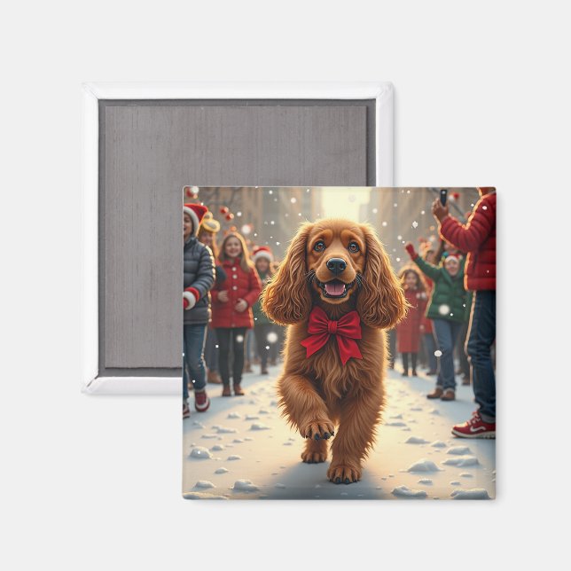 Cocker Spaniel Christmas Parade Holiday Painting Magnet (Front/Back)