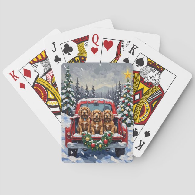 Cocker Spaniel Christmas Red Truck Holiday Poker Cards (Back)