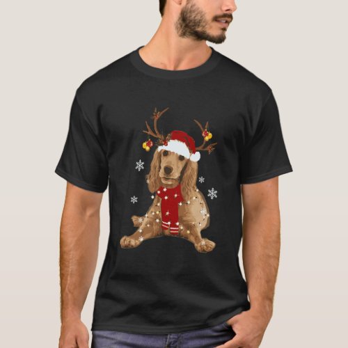 Cocker Spaniel Christmas Reindeer Christmas Lights T_Shirt