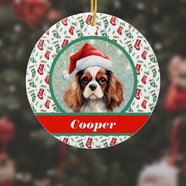 Cocker Spaniel Christmas Stockings and Dog Name Ceramic Ornament (Creator Uploaded)
