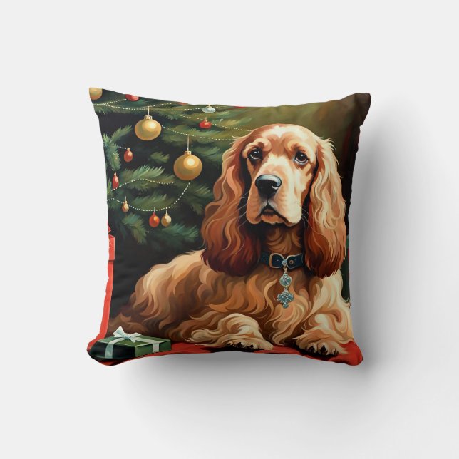 Cocker Spaniel Christmas Throw Pillow (Front)