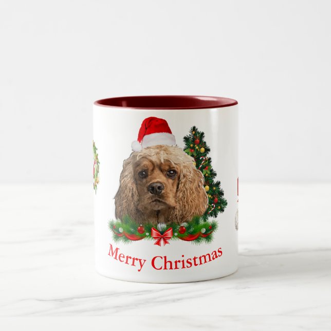 Cocker spaniel Christmas  Two-Tone Coffee Mug (Center)