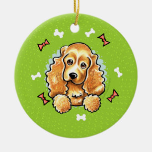 Cocker Spaniel Christmas Wreath Ceramic Ornament
