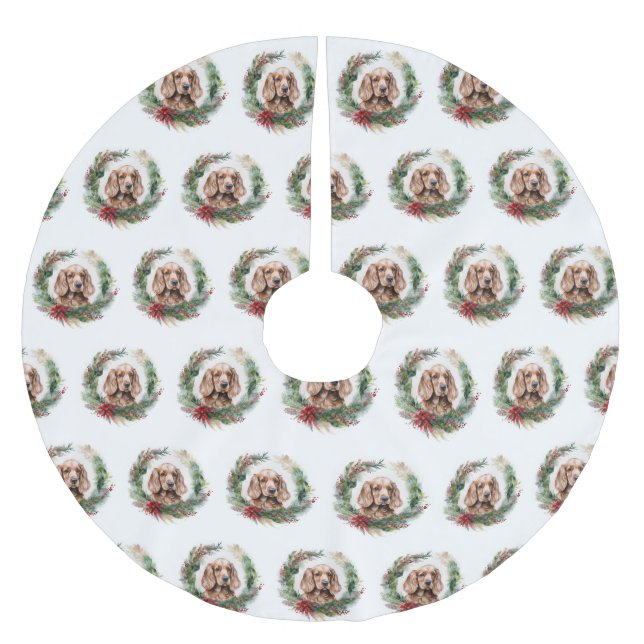 Cocker Spaniel Christmas Wreath Festive Pup  Brushed Polyester Tree Skirt (Front)
