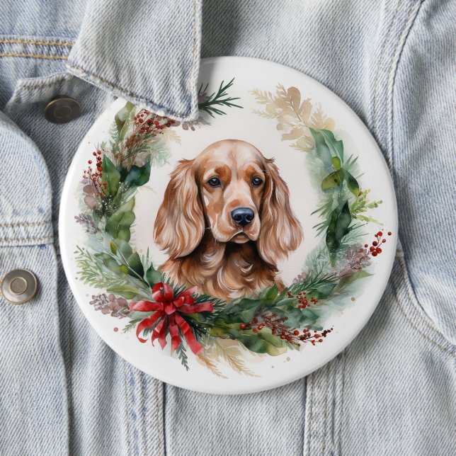 Cocker Spaniel Christmas Wreath Festive Pup  Button (In Situ)