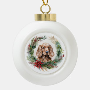 Cocker Spaniel Christmas Wreath Festive Pup Ceramic Ball Christmas Ornament