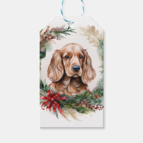 Cocker Spaniel Christmas Wreath Festive Pup  Gift Tags