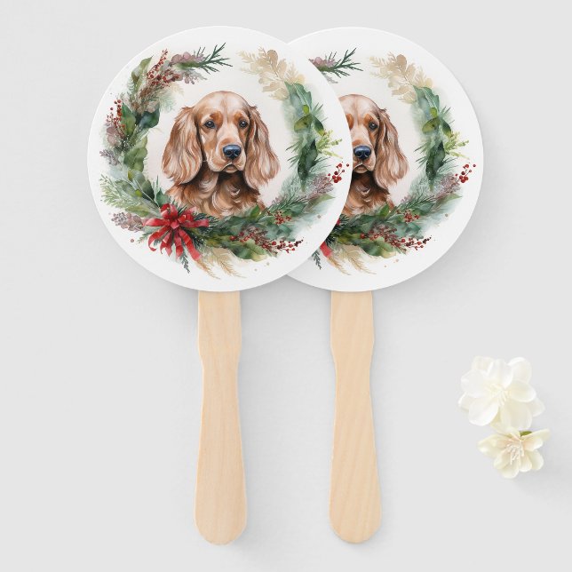 Cocker Spaniel Christmas Wreath Festive Pup  Hand Fan (Front and Back)