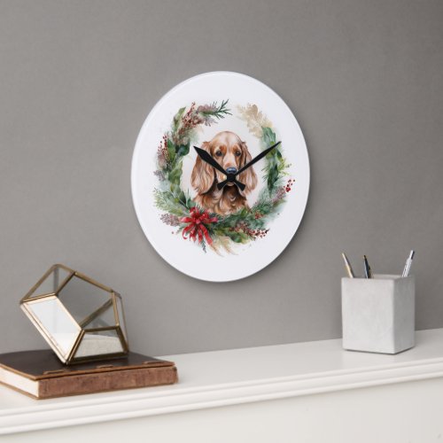 Cocker Spaniel Christmas Wreath Festive Pup  Large Clock