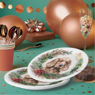 Cocker Spaniel Christmas Wreath Festive Pup  Paper Plates