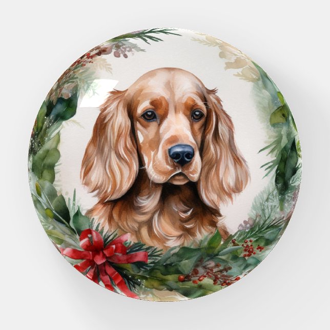 Cocker Spaniel Christmas Wreath Festive Pup  Paperweight (Front)