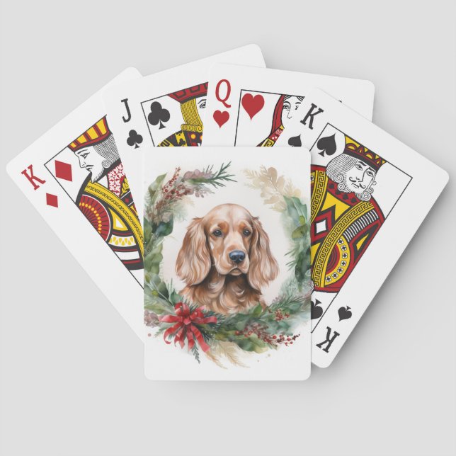 Cocker Spaniel Christmas Wreath Festive Pup  Poker Cards (Back)