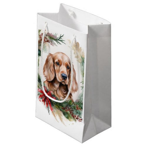 Cocker Spaniel Christmas Wreath Festive Pup  Small Gift Bag