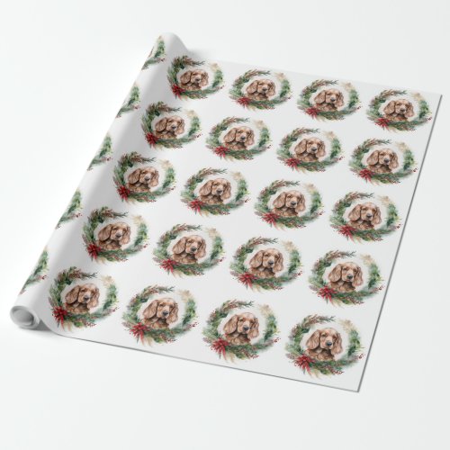 Cocker Spaniel Christmas Wreath Festive Pup  Wrapping Paper