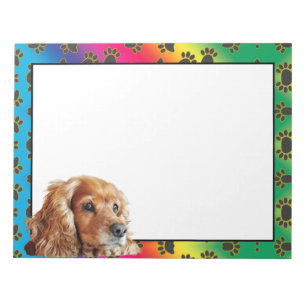 Cocker Spaniel colorful dog paw pattern notepad