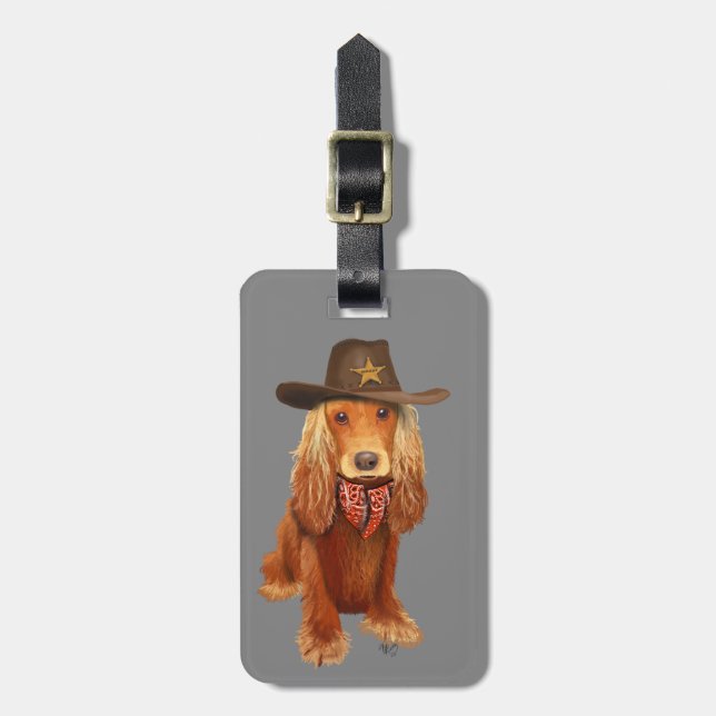 Cocker Spaniel Cowboy Luggage Tag (Front Vertical)