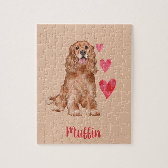 Cocker Spaniel Customizable Pet Name Jigsaw Puzzle (Vertical)