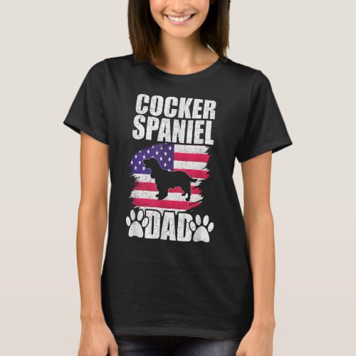 Cocker Spaniel Dad Dog Lover American US Flag T_Shirt