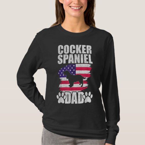 Cocker Spaniel Dad Dog Lover American US Flag T_Shirt