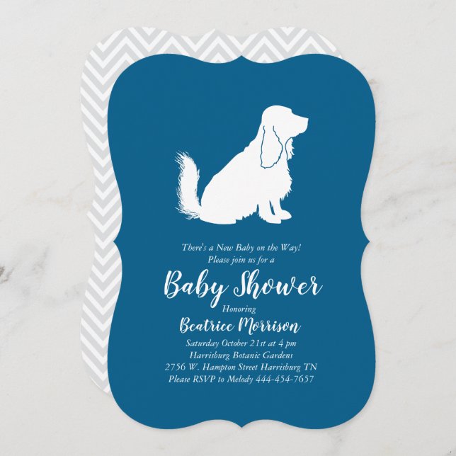 Cocker Spaniel Dog Baby Shower Boy Blue Invitation (Front/Back)