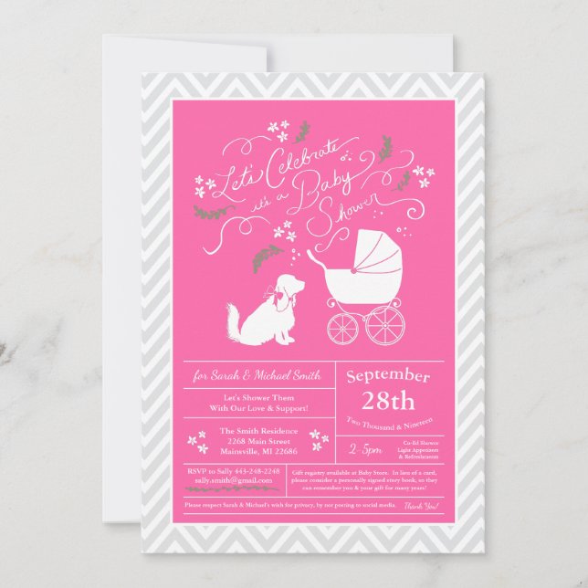 Cocker Spaniel Dog Baby Shower Girl Pink Invitation (Front)