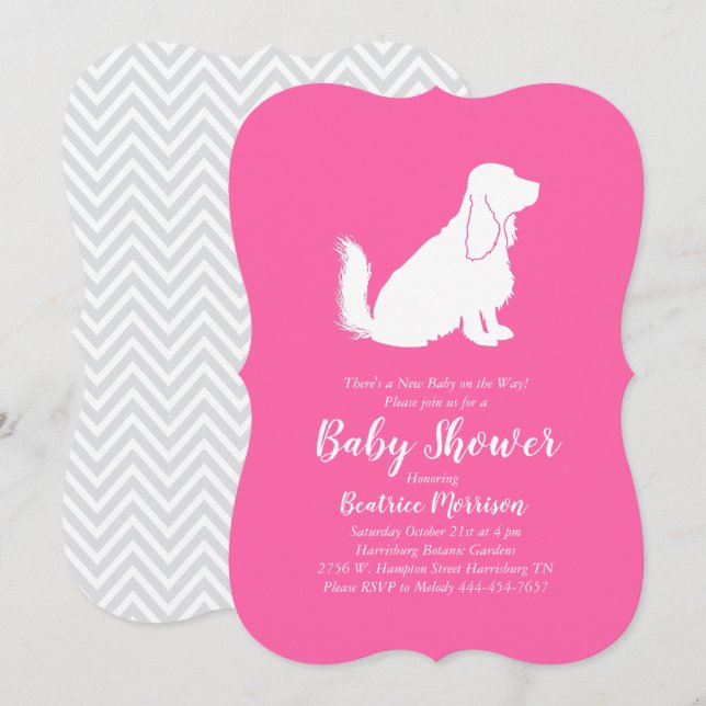 Cocker Spaniel Dog Baby Shower Girl Pink Invitation (Front/Back)