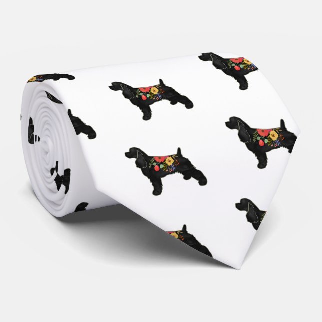 Cocker Spaniel Dog Breed Bohemian Floral Saddle Neck Tie (Rolled)